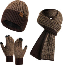 Load image into Gallery viewer, Winter Soft Beige/Brown Thermal Knit Beanie Hat, Gloves &amp; Scarf Set