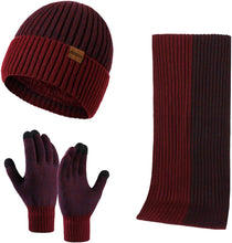 Load image into Gallery viewer, Winter Soft Brown Two Tone Thermal Knit Beanie Hat, Gloves &amp; Scarf Set
