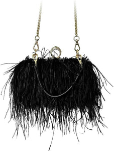 Natural Black Ostrich Feather Vintage Banquet Bag