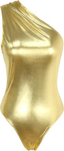Load image into Gallery viewer, Metallic Silver One Shoulder Shiny Leotard Sleeveless Bodysuit