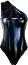 Load image into Gallery viewer, Metallic Silver One Shoulder Shiny Leotard Sleeveless Bodysuit