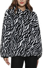 Load image into Gallery viewer, Faux Mink Black/White Zebra Printed Long Sleeve Hooded Fur Jacket