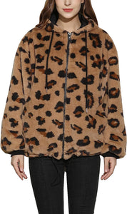 Faux Mink Pink Cheetah Printed Long Sleeve Hooded Fur Jacket