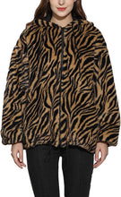 Load image into Gallery viewer, Faux Mink Dark Brown Zebra Printed Long Sleeve Hooded Fur Jacket