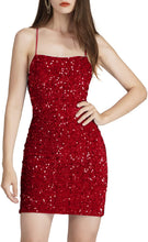 Load image into Gallery viewer, Red Velvet Sequin Lace Up Backless Party Dress