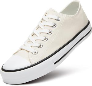Canvas White Striped Lace Up Low Top Casual Shoes