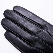 Load image into Gallery viewer, Real Leather Black Buckle Winter Gloves w/Rabbit Fur Cuffs