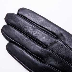 Real Leather Brown Flat Winter Gloves w/Rabbit Fur Cuffs