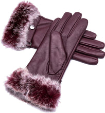 Load image into Gallery viewer, Real Leather Brown Flat Winter Gloves w/Rabbit Fur Cuffs