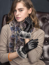 Load image into Gallery viewer, Real Leather Black Flat Winter Gloves w/Rabbit Fur Cuffs