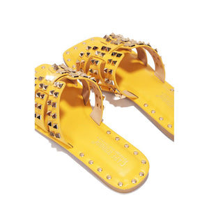 Yellow Chic Stylish Studded Flat Summer Sandals
