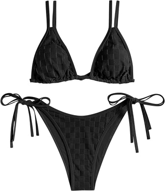 Black Checkered Summer Time 2pc Bikini Swimwear Set