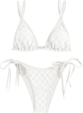 White Checkered Summer Time 2pc Bikini Swimwear Set