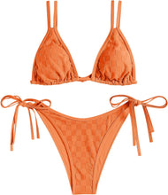 Load image into Gallery viewer, Orange Checkered Summer Time 2pc Bikini Swimwear Set