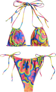 Mosaic Pink & Yellow Tie 2pc Bikini Swimwear Set