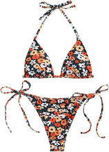 Load image into Gallery viewer, Vintage Style Floral Black 2pc Bikini Swimwear Set