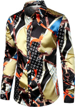 Load image into Gallery viewer, Men&#39;s Luxury Satin Champagne Printed Long Sleeve Dress Shirt