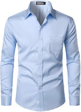Load image into Gallery viewer, Men&#39;s Long Sleeve Royal Blue Button Up Dress Shirt with Pocket
