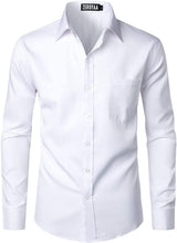 Load image into Gallery viewer, Men&#39;s Long Sleeve White Button Up Dress Shirt with Pocket