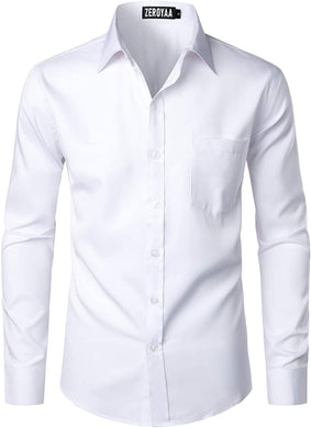 Men's Long Sleeve White Button Up Dress Shirt with Pocket