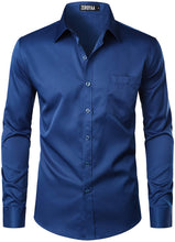 Load image into Gallery viewer, Men&#39;s Long Sleeve Royal Blue Button Up Dress Shirt with Pocket