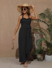 Load image into Gallery viewer, Black Ruffled Halter Style Jumpsuit