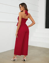 Load image into Gallery viewer, Red Ruffled Halter Style Jumpsuit