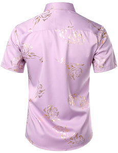 Lavender Men's Floral Short Sleeve Button Down Shirt