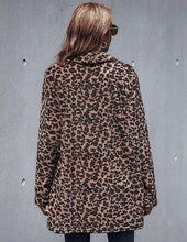 Load image into Gallery viewer, Leopard Brown Lapel Faux Fur Long Sleeve Coat