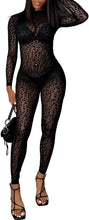 Load image into Gallery viewer, Black Cheetah Mesh Long Sleeve Bodycon Jumpsuit