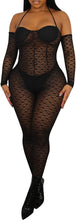Load image into Gallery viewer, Black Lace Off Shoulder Long Sleeve Bodycon Jumpsuit