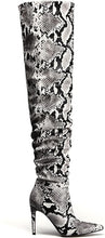 Load image into Gallery viewer, Designer Style Snakeskin Printed Stiletto Over The Knee Boots