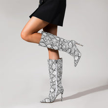Load image into Gallery viewer, Snakeskin Leather Fashion Stiletto Knee High Boots