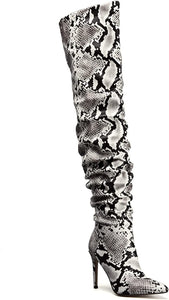 Designer Style Snakeskin Printed Stiletto Over The Knee Boots