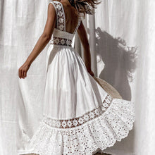 Load image into Gallery viewer, Boho White Crochet White Sleeveless Maxi Dress