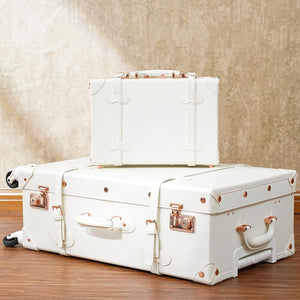 Vintage Style 2pc White Spinner Wheel Luggage Suitcase Set
