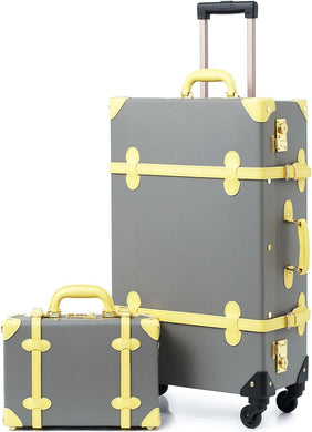 Vintage Style 2pc Grey Spinner Wheel Luggage Suitcase Set
