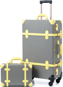 Vintage Style 2pc White Spinner Wheel Luggage Suitcase Set