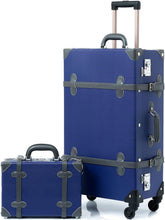 Load image into Gallery viewer, Vintage Style 2pc Grey Spinner Wheel Luggage Suitcase Set