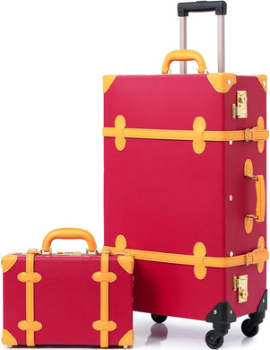 Vintage Style 2pc Red Spinner Wheel Luggage Suitcase Set