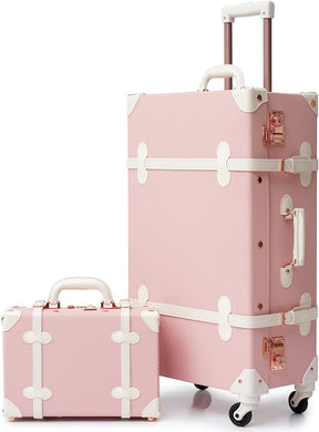 Vintage Style 2pc Pink Spinner Wheel Luggage Suitcase Set