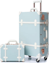 Load image into Gallery viewer, Vintage Style 2pc Light Blue Spinner Wheel Luggage Suitcase Set