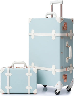 Vintage Style 2pc Light Blue Spinner Wheel Luggage Suitcase Set