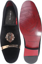 Load image into Gallery viewer, Men&#39;s Black Dress Fashion Velvet Loafers w/Gold Detail