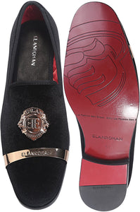 Men's Black Dress Fashion Velvet Loafers w/Gold Detail