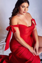 Load image into Gallery viewer, Plus Size Red Satin Off Shoulder Chic Maxi Gown