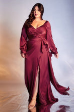 Load image into Gallery viewer, Plus Size Satin Hunter Green Wrap Style Gown w/High Split