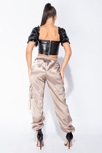 Load image into Gallery viewer, Black Puff Sleeve Faux Leather Zipper Back Bustier Crop Top