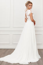 Load image into Gallery viewer, Elegant White V-Neck Chiffon Short Sleeve Maxi Dress