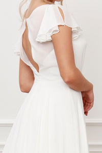 Elegant White V-Neck Chiffon Short Sleeve Maxi Dress